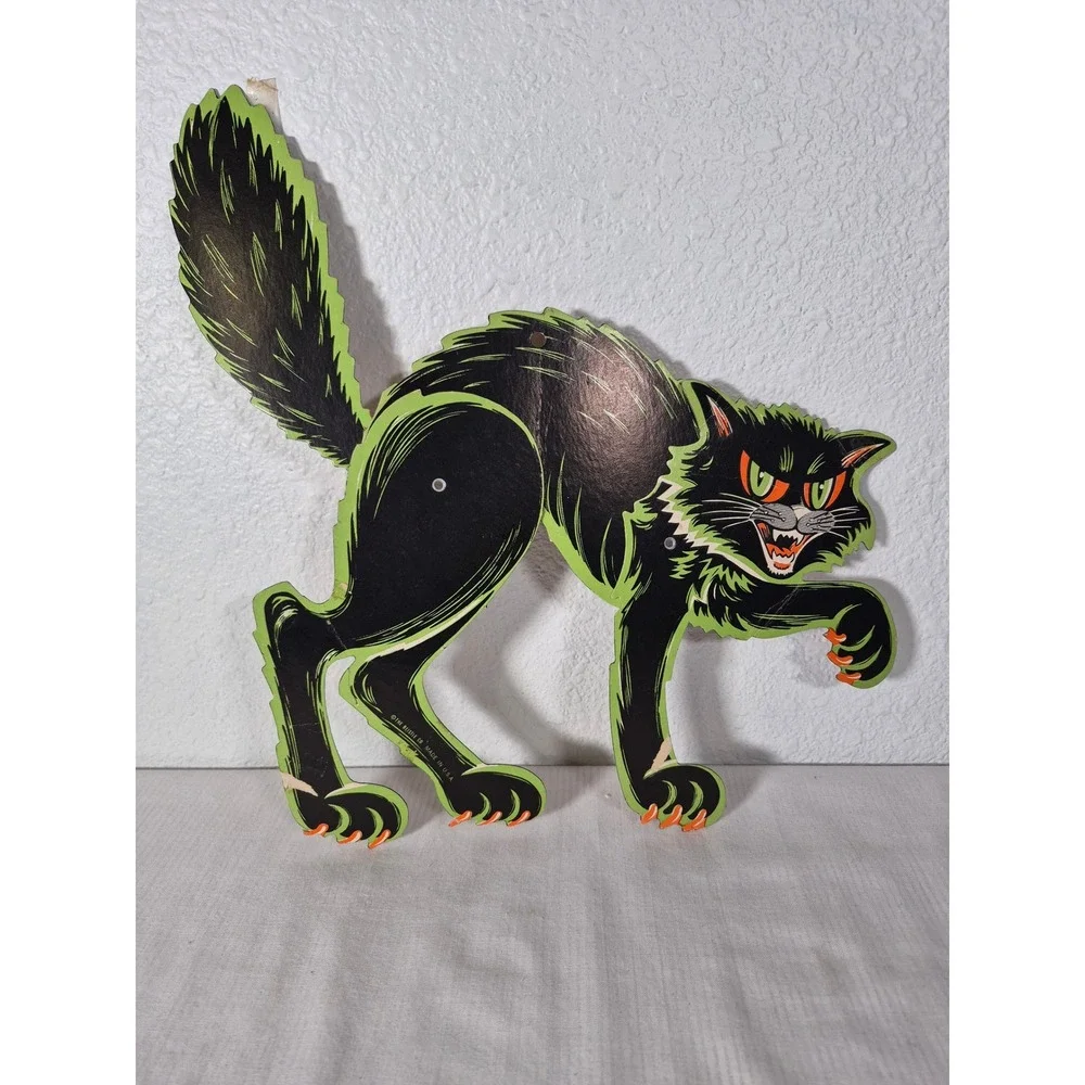 Vintage Beistle Halloween Jointed Black Cat Cutout Paperboard Decoration USA